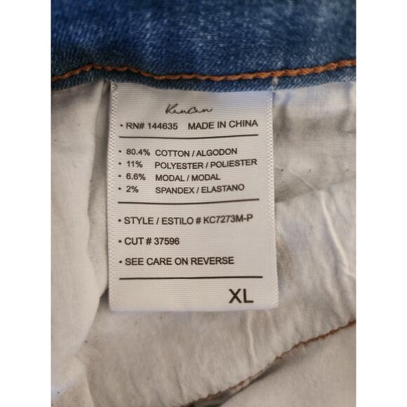 Kancan Womens XL Jeans Blue Denim Medium Wash Fringe Hem Stretch Button Fly - Picture 13 of 13